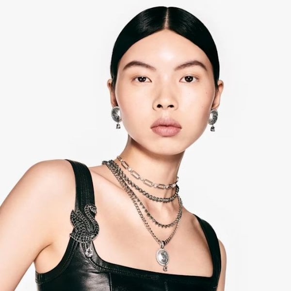 Swarovski Swan choker, Black, Ruthenium