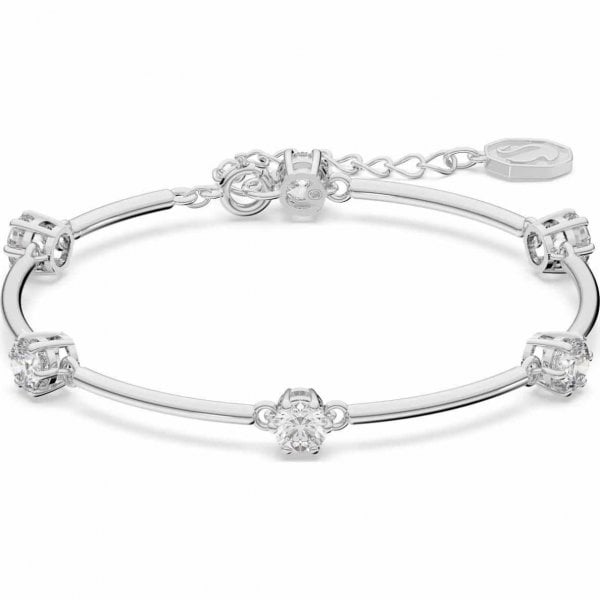 Constella bangle, Round cut, White, Rhodium plated