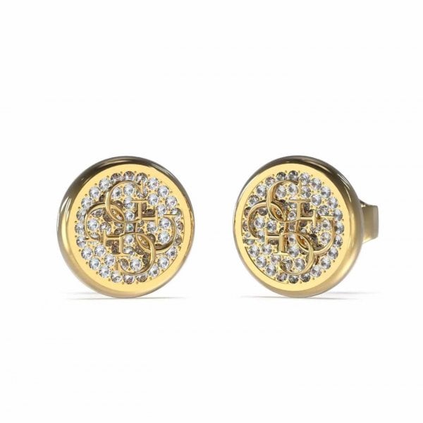4G Gold Tone Pavé Set Crystal Coin Stud Earrings