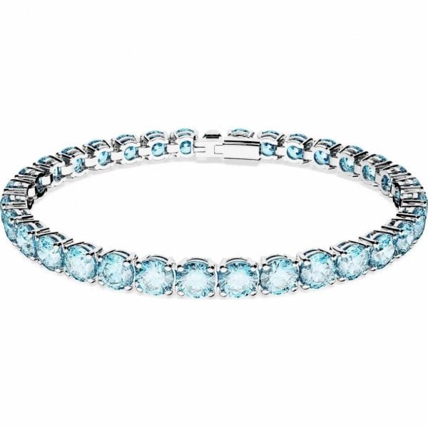 Matrix Tennis bracelet, Round, Blue, Rhodium, M