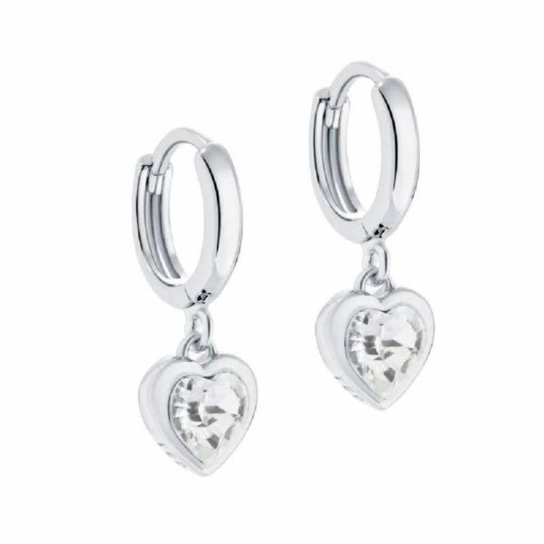 Hanniy Silver Crystal Heart Huggie Hoops