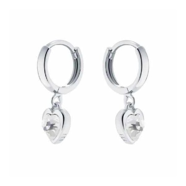 Hanniy Silver Crystal Heart Huggie Hoops