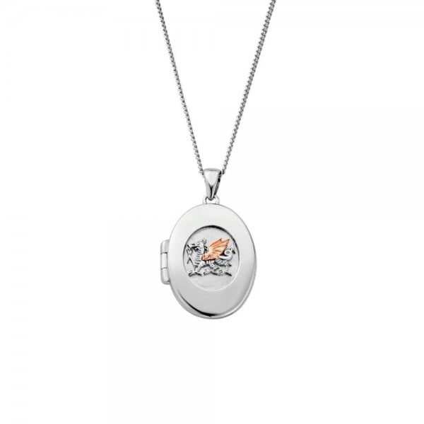 Welsh Dragon Silver & Rose Gold Locket Necklace
