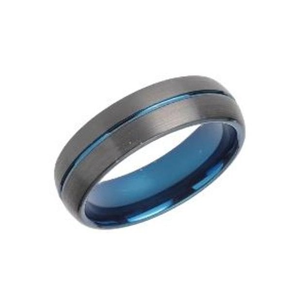 Gents Tungsten Ring with Blue/Black IP Size 62