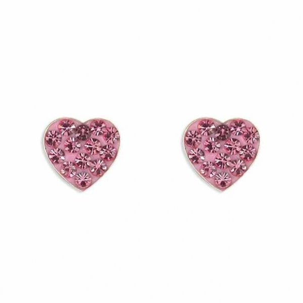 Pink crystal flat heart stud Earrings