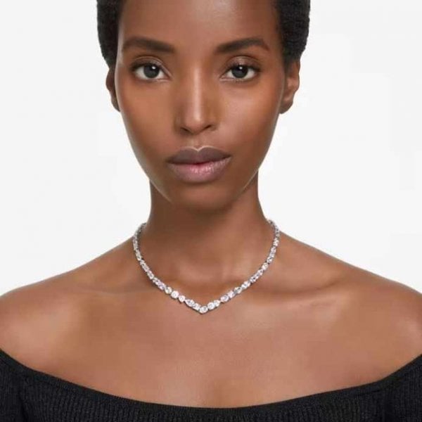 Mesmera necklace, Mixed cuts, White, Rhodium
