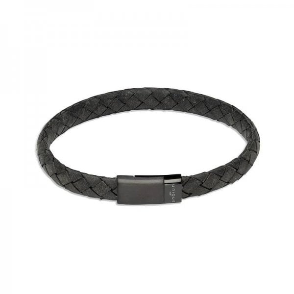 Gents Black Leather Bracelet 21cm