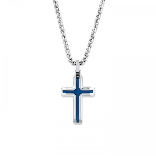 Gents Stainless Steel Pendant Blue IP Plating 50cm