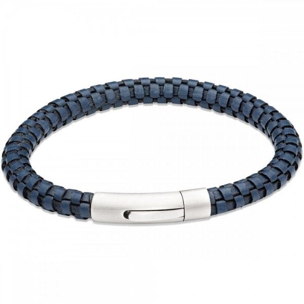 Gents Navy Leather Bracelet 21cm