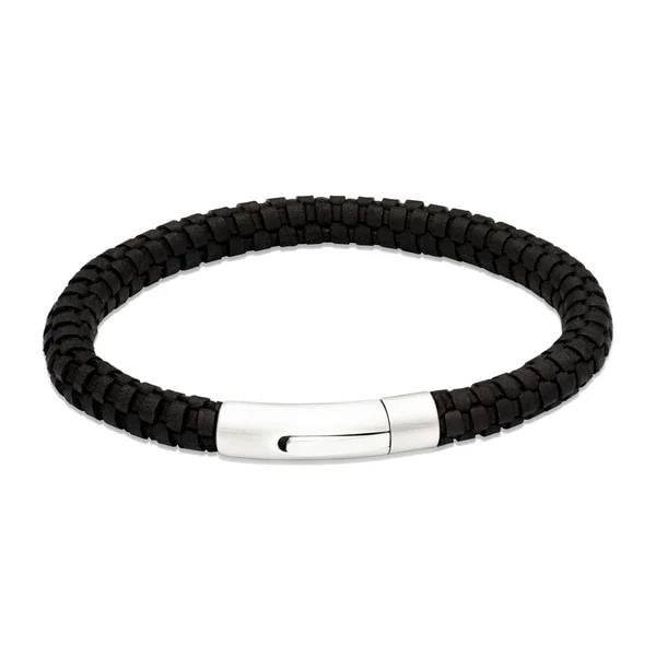 Gents Black Leather Bracelet 21cm