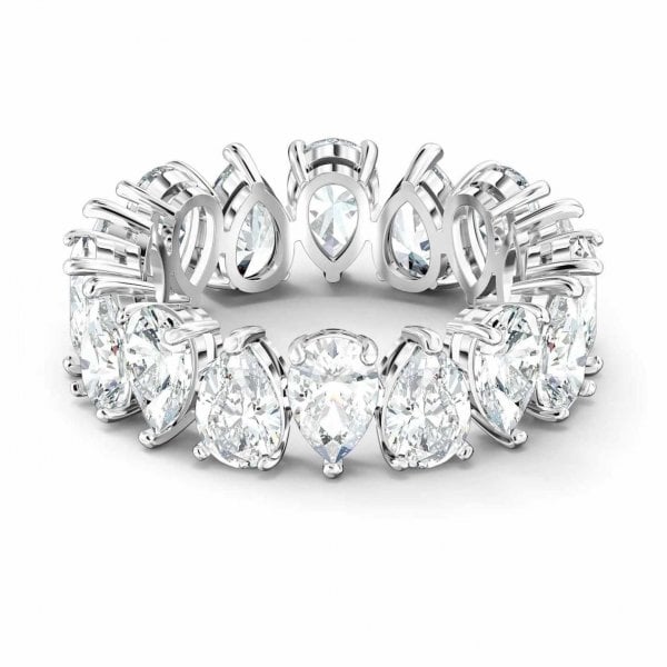 Vittore Pear Ring, White, Rhodium plated Size 55