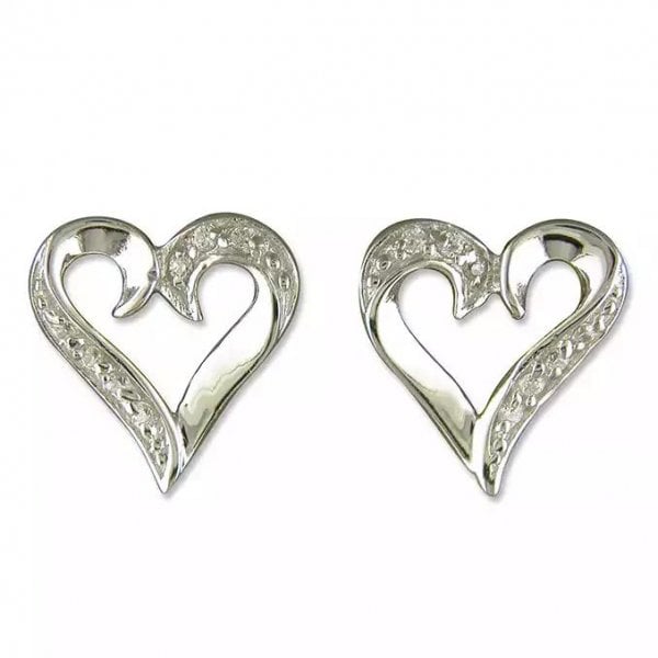 Ladies Silver Earrings - Open Heart Stud