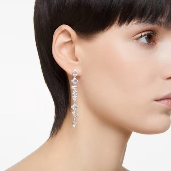 Mesmera drop earrings, Mixed cuts, Long, White