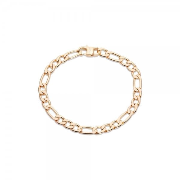 Steel Figaro Bracelet with Polished Yellow Gold IP