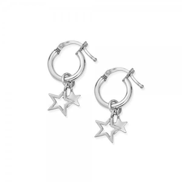 EX-DISPLAY Sterling Silver Silver Double Star Small Hoop Earrings