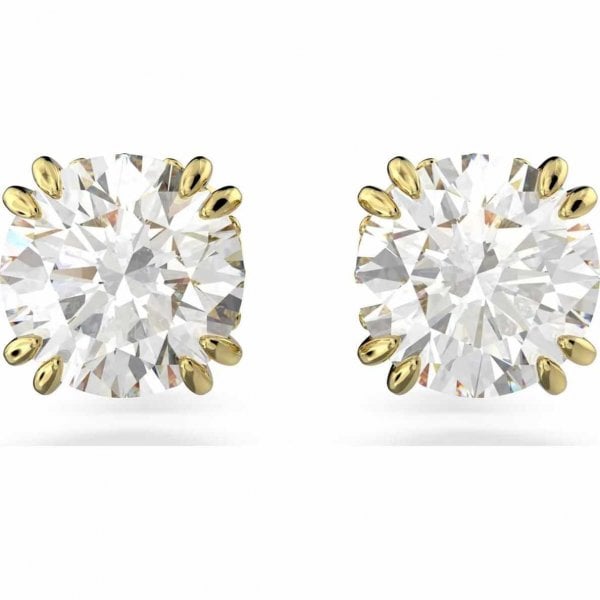Constella stud earrings, Round cut, White, Gold