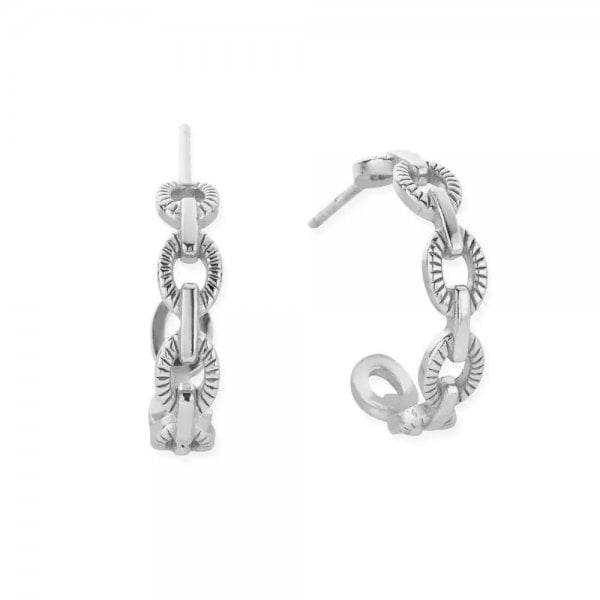 Silver Figaro Chain Huggie Hoop Earrings