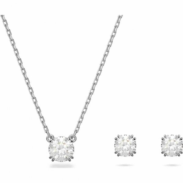 Constella set, Round cut, White, Rhodium plated