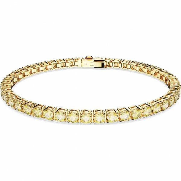 Matrix Tennis bracelet, Round cut, Yellow, Gold, L