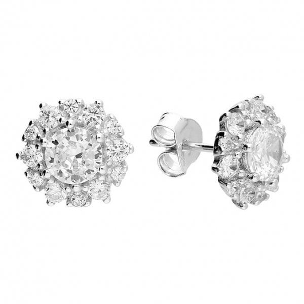 Sterling Silver Earrings - CZ Flower Studs