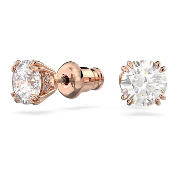 Stilla stud earrings, Round cut, White, Rose