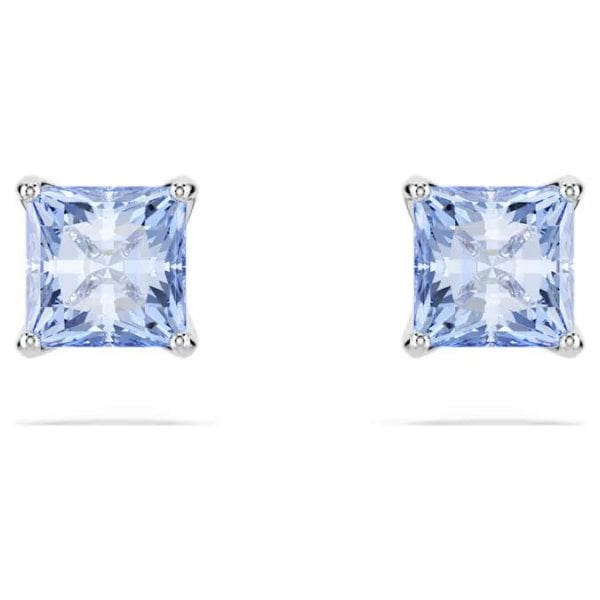 Matrix stud earrings, Square cut, Blue, Rhodium