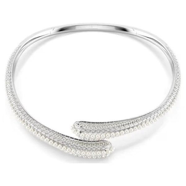 Sublima necklace, Crystal pearl, Round cut, White,