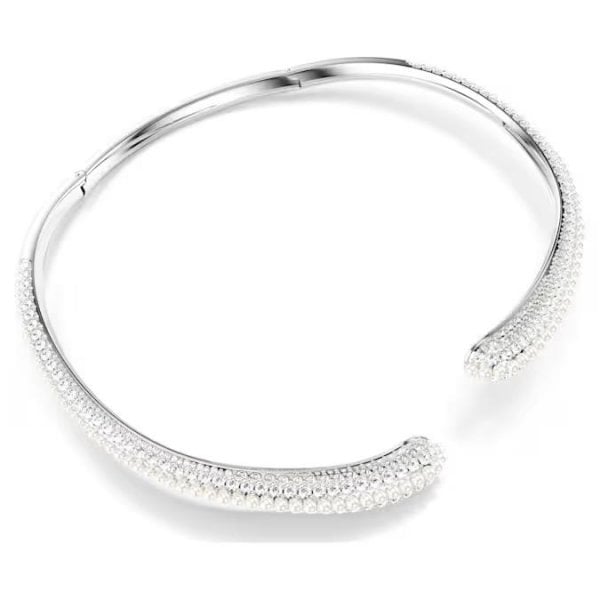 Sublima necklace, Crystal pearl, Round cut, White,
