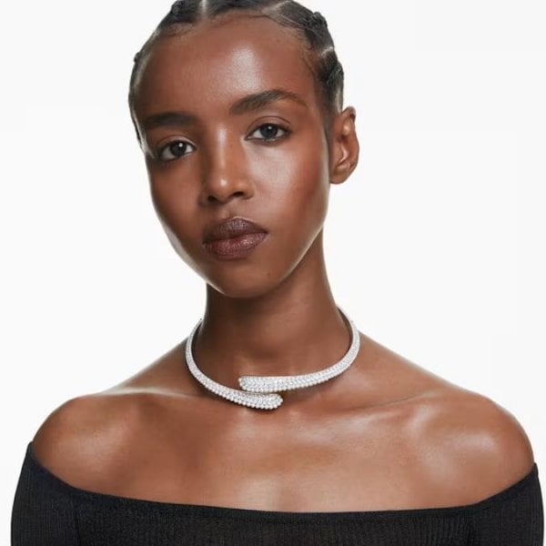 Sublima necklace, Crystal pearl, Round cut, White,