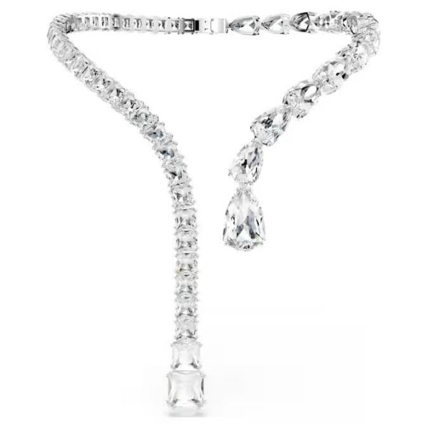 Matrix open necklace, Mixed cuts, White, Rhodium