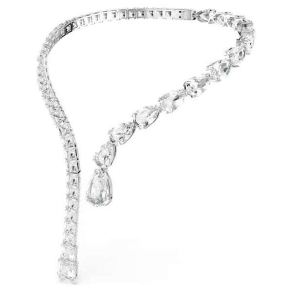 Matrix open necklace, Mixed cuts, White, Rhodium