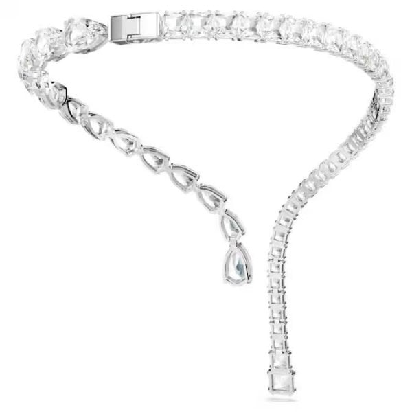 Matrix open necklace, Mixed cuts, White, Rhodium