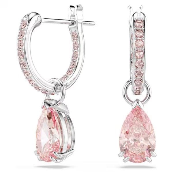 Attract drop earrings, Pear cut, Pink, Rhodium