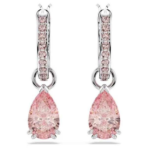 Attract drop earrings, Pear cut, Pink, Rhodium
