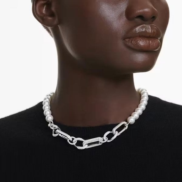 Dextera necklace, Crystal pearl, Mixed link, White