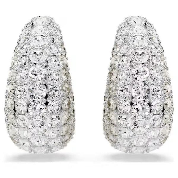 Sublima clip earrings, Round cut, White, Rhodium