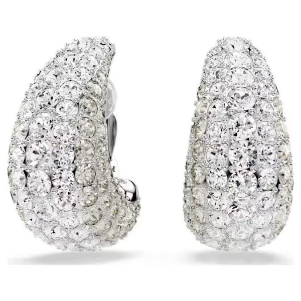Sublima clip earrings, Round cut, White, Rhodium
