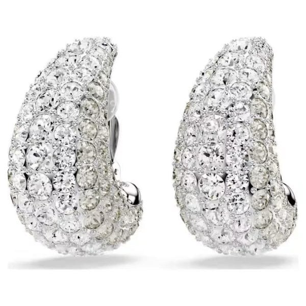 Sublima clip earrings, Round cut, White, Rhodium