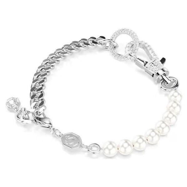 Dextera bracelet, Pavé, Crystal pearl, White, Rhod