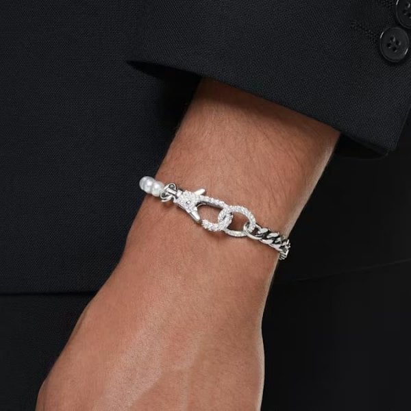 Dextera bracelet, Pavé, Crystal pearl, White, Rhod