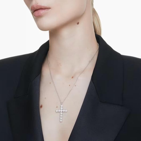 Insigne pendant, Mixed cuts, Cross, White, Rhodium