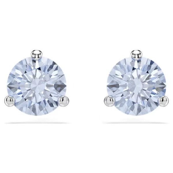 Solitaire stud earrings, Round cut, Blue, Rhodium