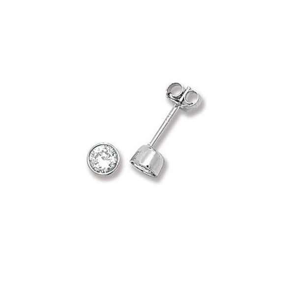 SILVER ROUND RUBOVER CZ SET 4MM STUD EARRINGS