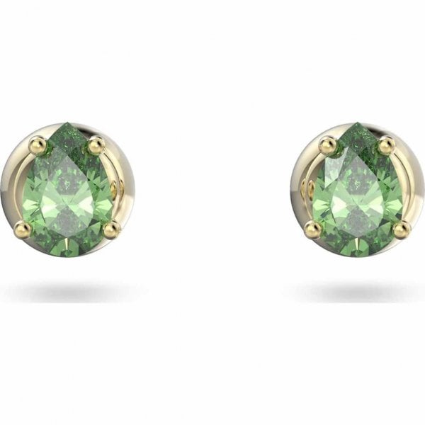 Stilla stud earrings, Pear cut, Green, Gold-tone