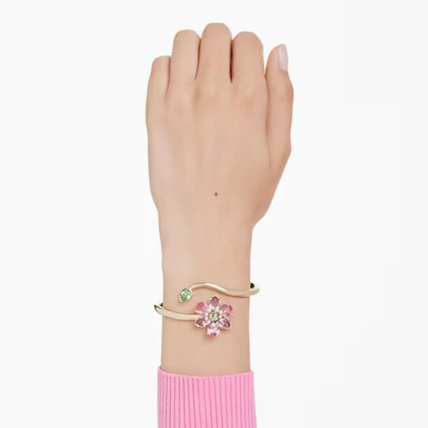 Idyllia bangle, Mixed cuts, Flower, Gold-Tone, M