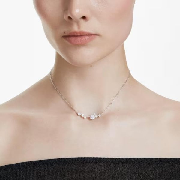 Constella necklace, Crystal pearl, Round, Rhodium