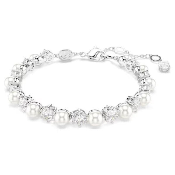 Matrix Tennis bracelet, Crystal pearl, Rhodium