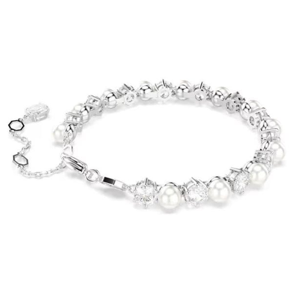 Matrix Tennis bracelet, Crystal pearl, Rhodium