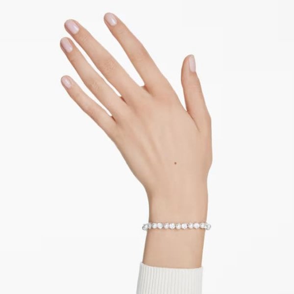 Matrix Tennis bracelet, Crystal pearl, Rhodium