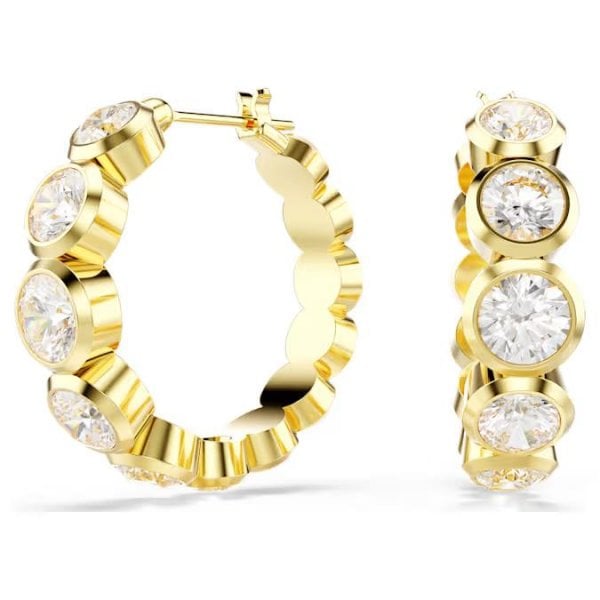 Imber hoop earrings, Round cut, White, Gold-tone
